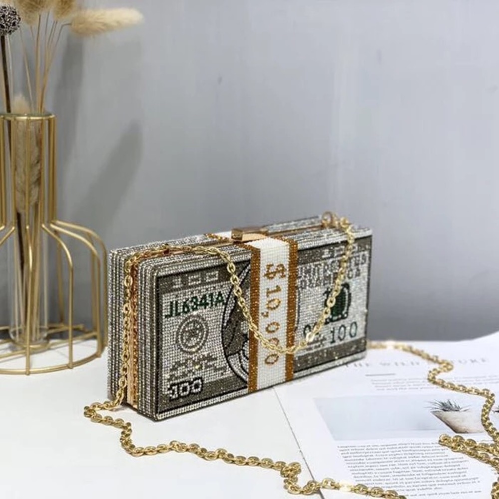 Money bag clutch with chain